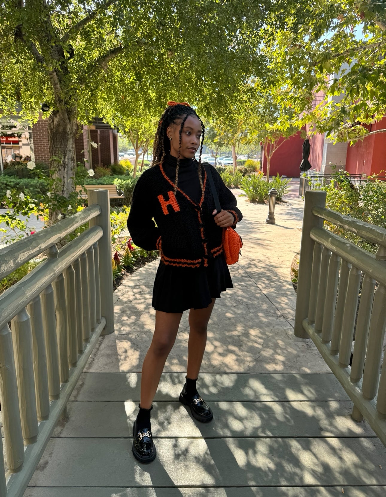 Black & Orange Chunky Varsity Knit Cardigan